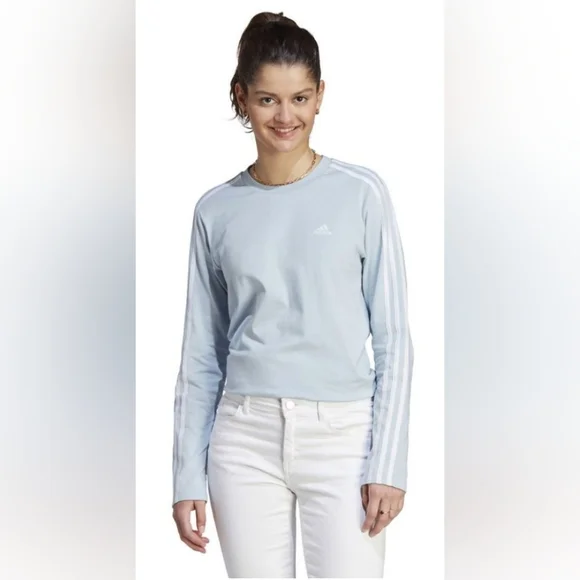 Adidas T-shirt MI 3 Stripes Donna Azzurro, Light Blue, Size XL - Picture 5 of 5